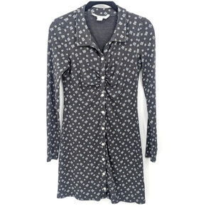 American Eagle Dress Womens Small Gray Y2K 90s Floral Button Down Ribbed Stretch